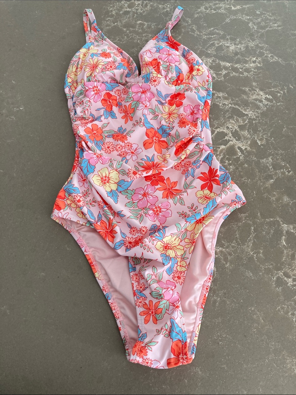 Cupsh: Pink Floral V-Neck One-Piece Swimsuit - Picture 8 of 13